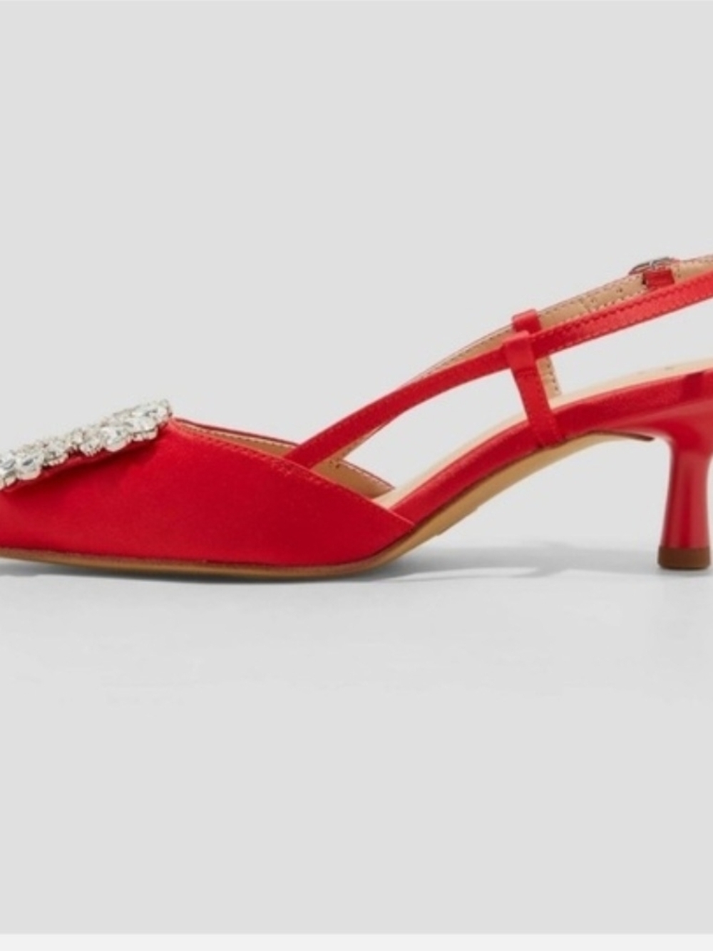 a new day Red Satin Pointed Slingback Heels with Crystal Buckle - Picture 2 of 8